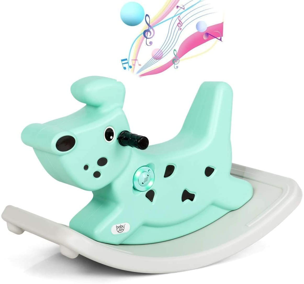 Kids Rocking Horse, Toddler Ride on Toy with Grip Handles, Music, and Lights