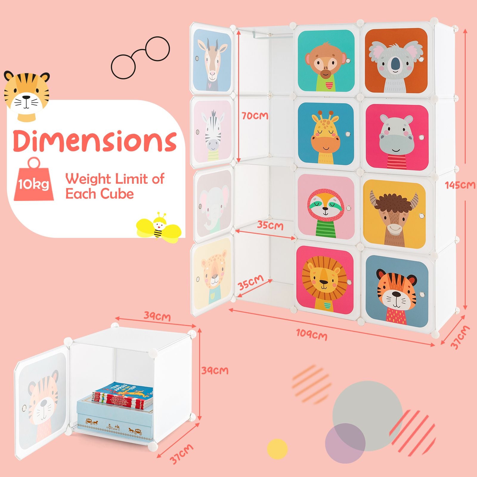 8-Cube/12Cube Portable Kids Wardrobe with Hanging Section