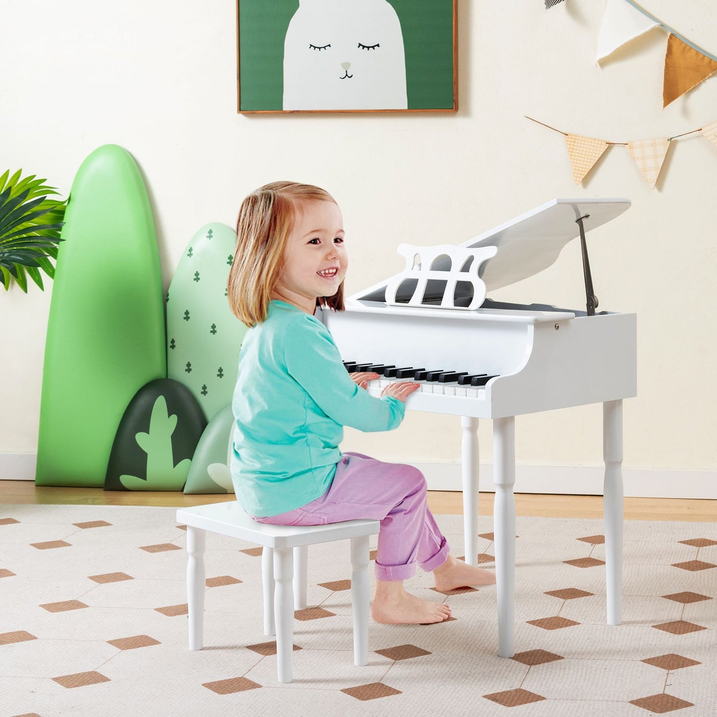 30-Key Classical Learn-To-Play Musical Instrument Toy with Music Stand and Solid Wood Legs