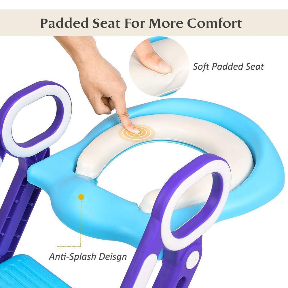 BAMNY Baby Toilet Trainer Adjustable Step Stool Ladder Soft Padded Seat Non-Slip