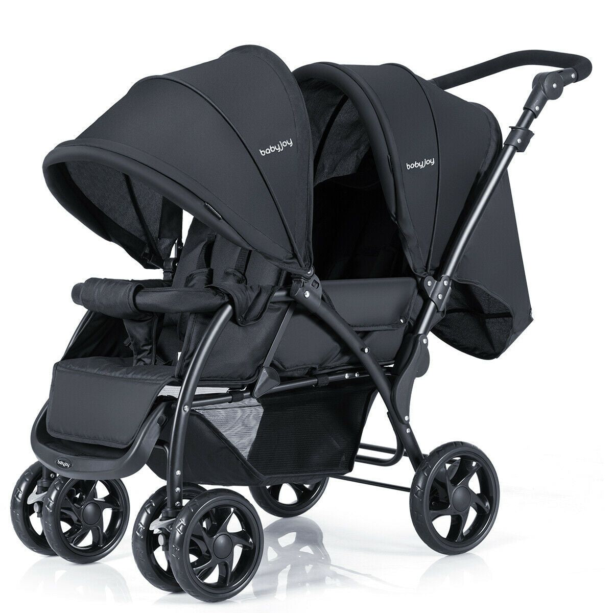 Double Pushchair with Adjustable Backrest and Sunshade