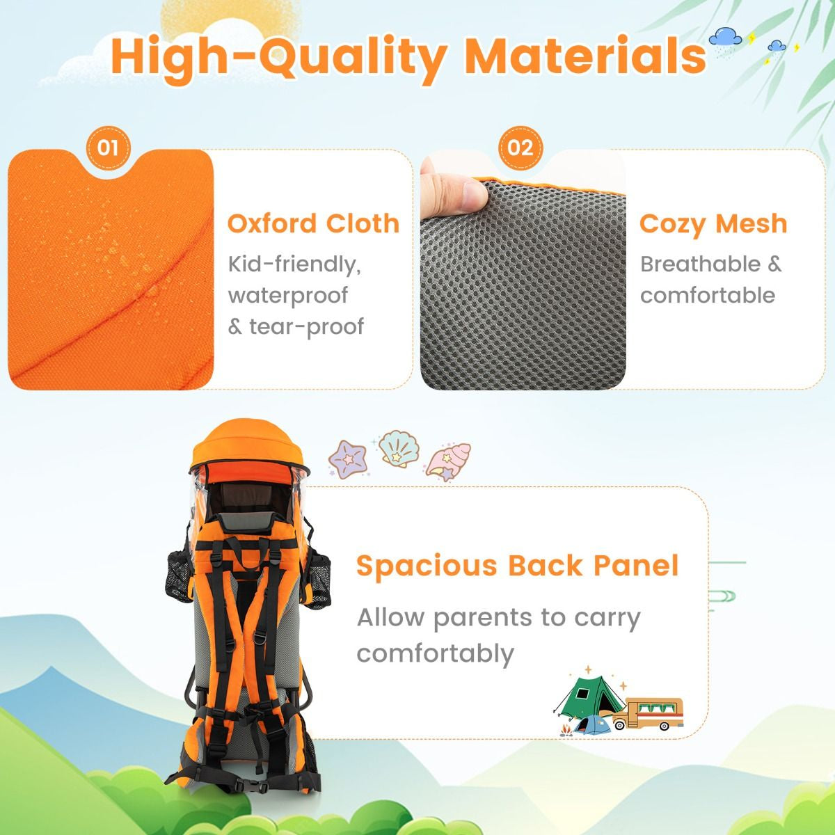 Child Carrier Backpack with Detachable Mouthwipes Removable Canopy and Storage Bag