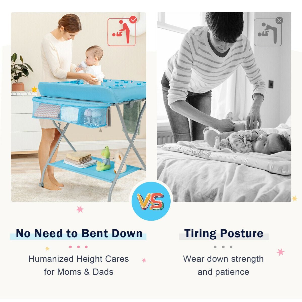 Rolling Baby Changing Table with Large Storage Basket