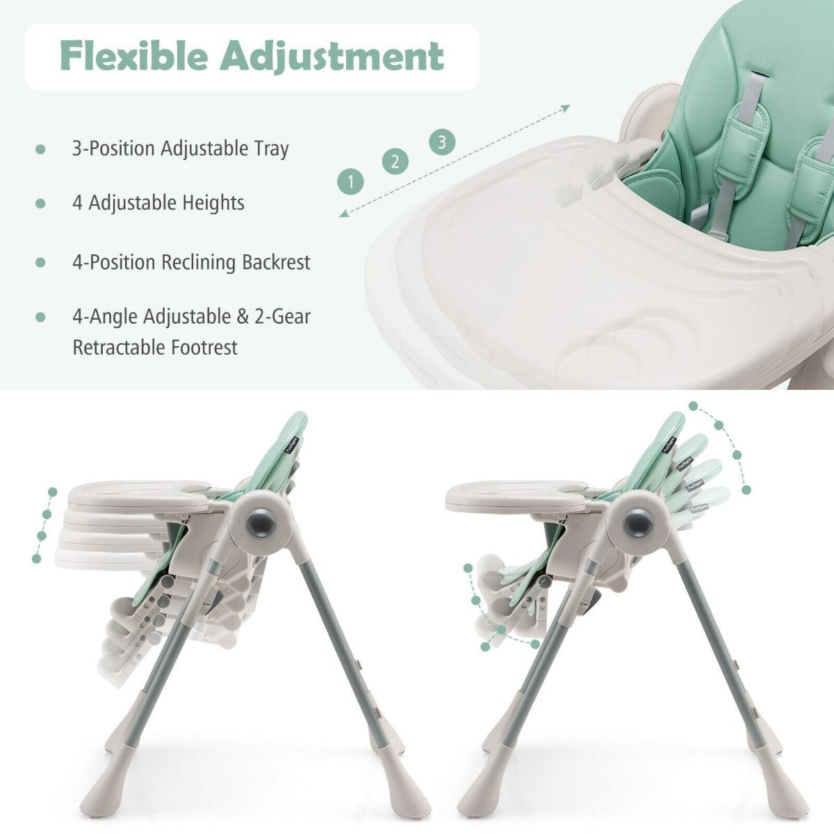 Foldable Convertible Baby High Chair with Adjustable Height and Removable Tray