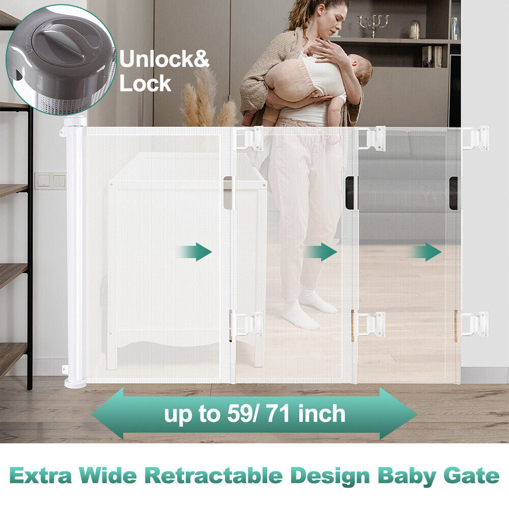 Retractable Baby Gate Mesh Safety Gate for Babies and Pets Extra Wide In/Outdoor