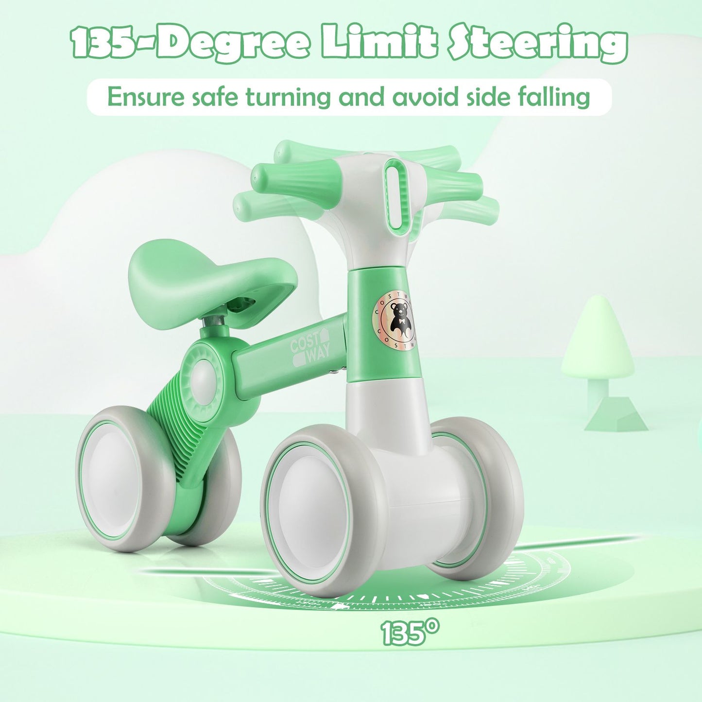 Cute Baby Balance Bike 4 Wheels with Steering Handlebars No Pedal