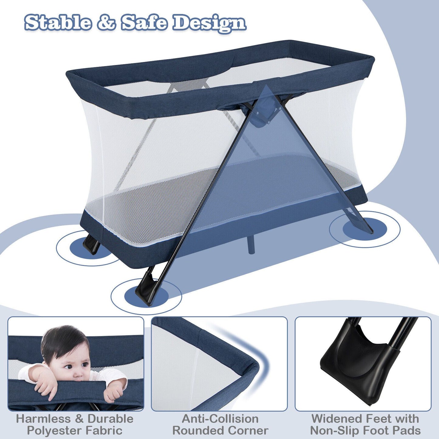Portable Baby Travel Crib with Removable Mattress and Washable Cover