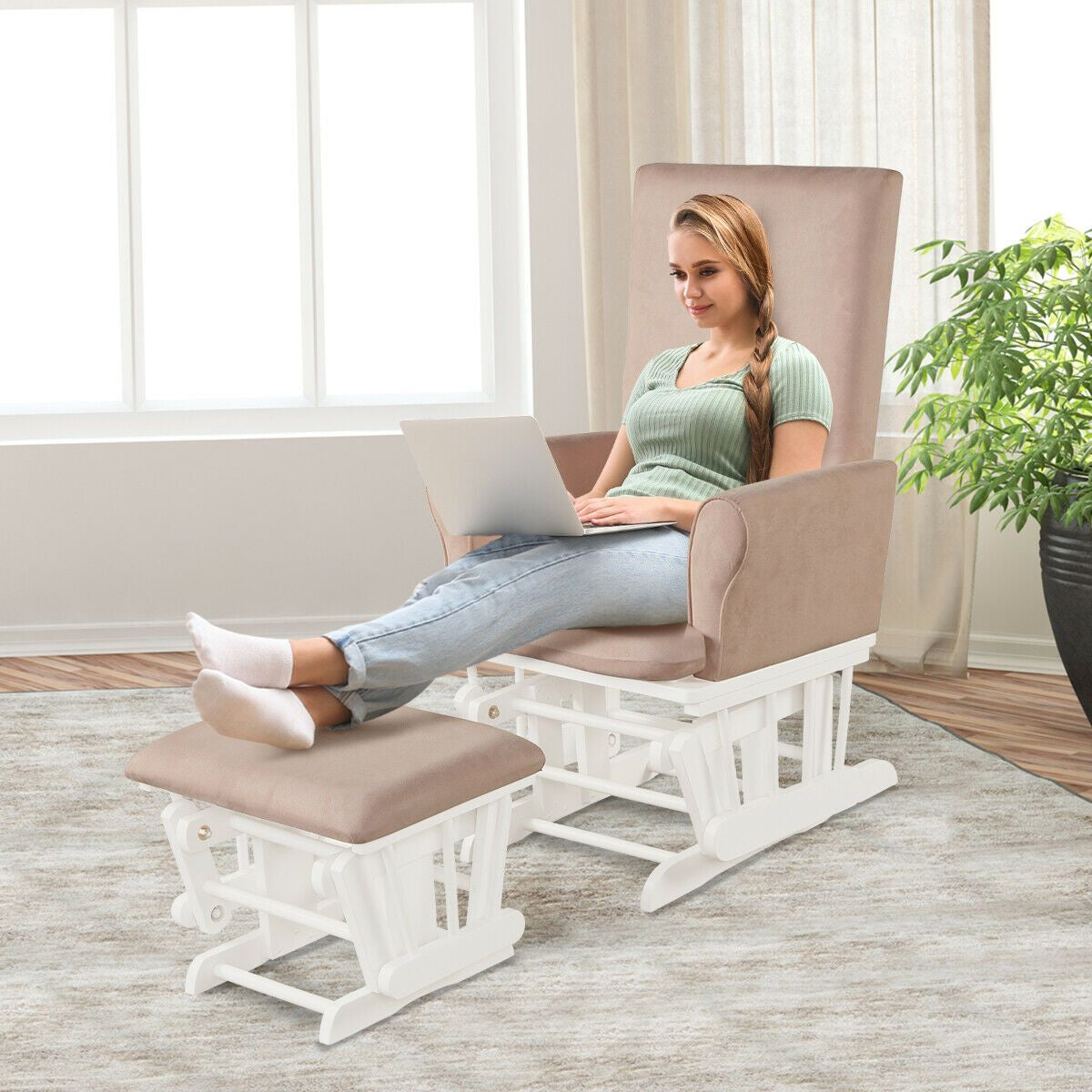 Wooden Glider Chair with Footstool