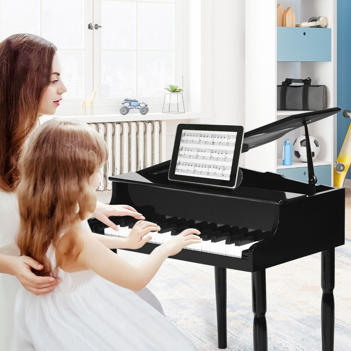 30-Key Classical Learn-To-Play Musical Instrument Toy with Music Stand and Solid Wood Legs