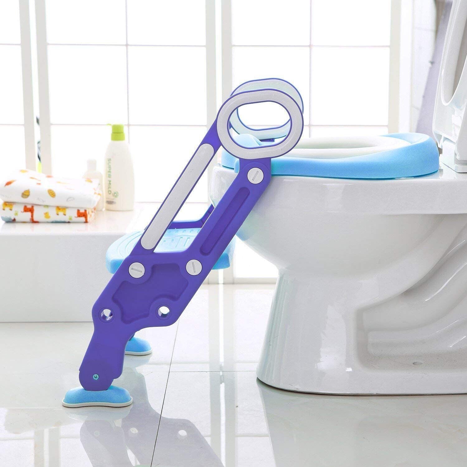 BAMNY Baby Toilet Trainer Adjustable Step Stool Ladder Soft Padded Seat Non-Slip