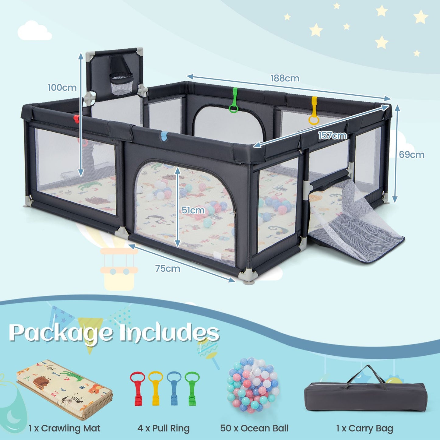 Large Baby Playpen with Mat and Ocean Balls