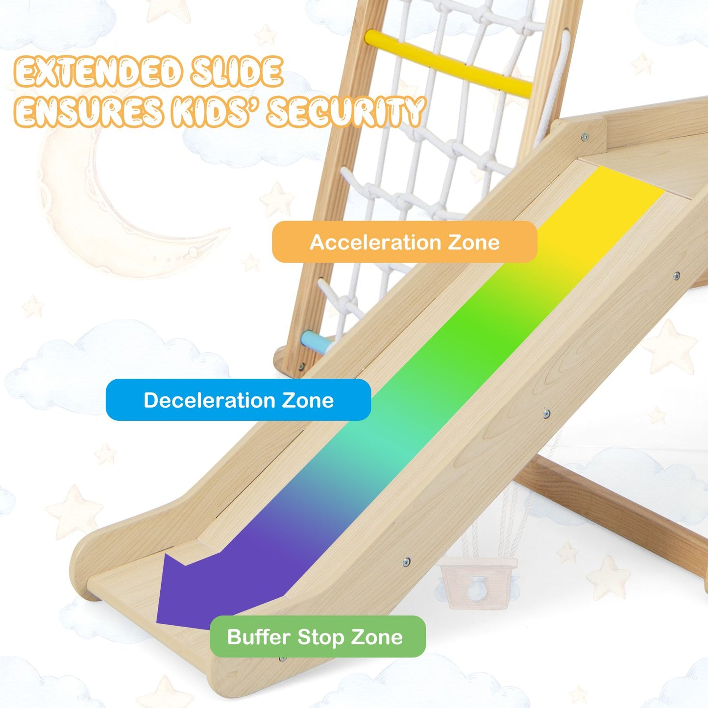 6-In-1 Indoor Jungle Gym Kids Wooden Playground Climber Playset