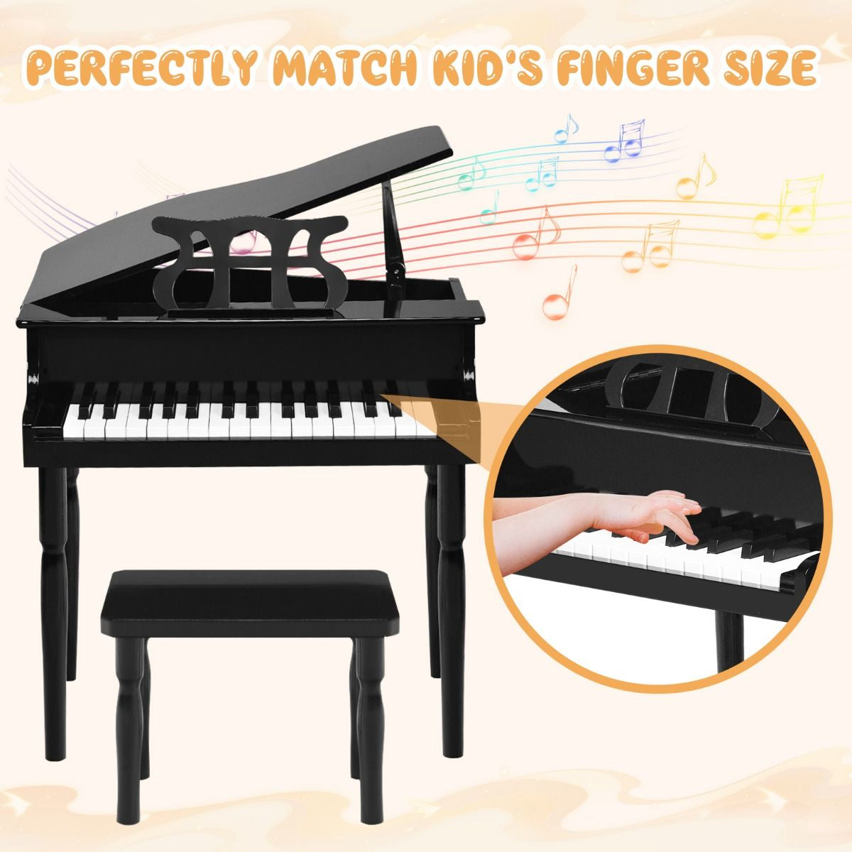 30-Key Classical Learn-To-Play Musical Instrument Toy with Music Stand and Solid Wood Legs