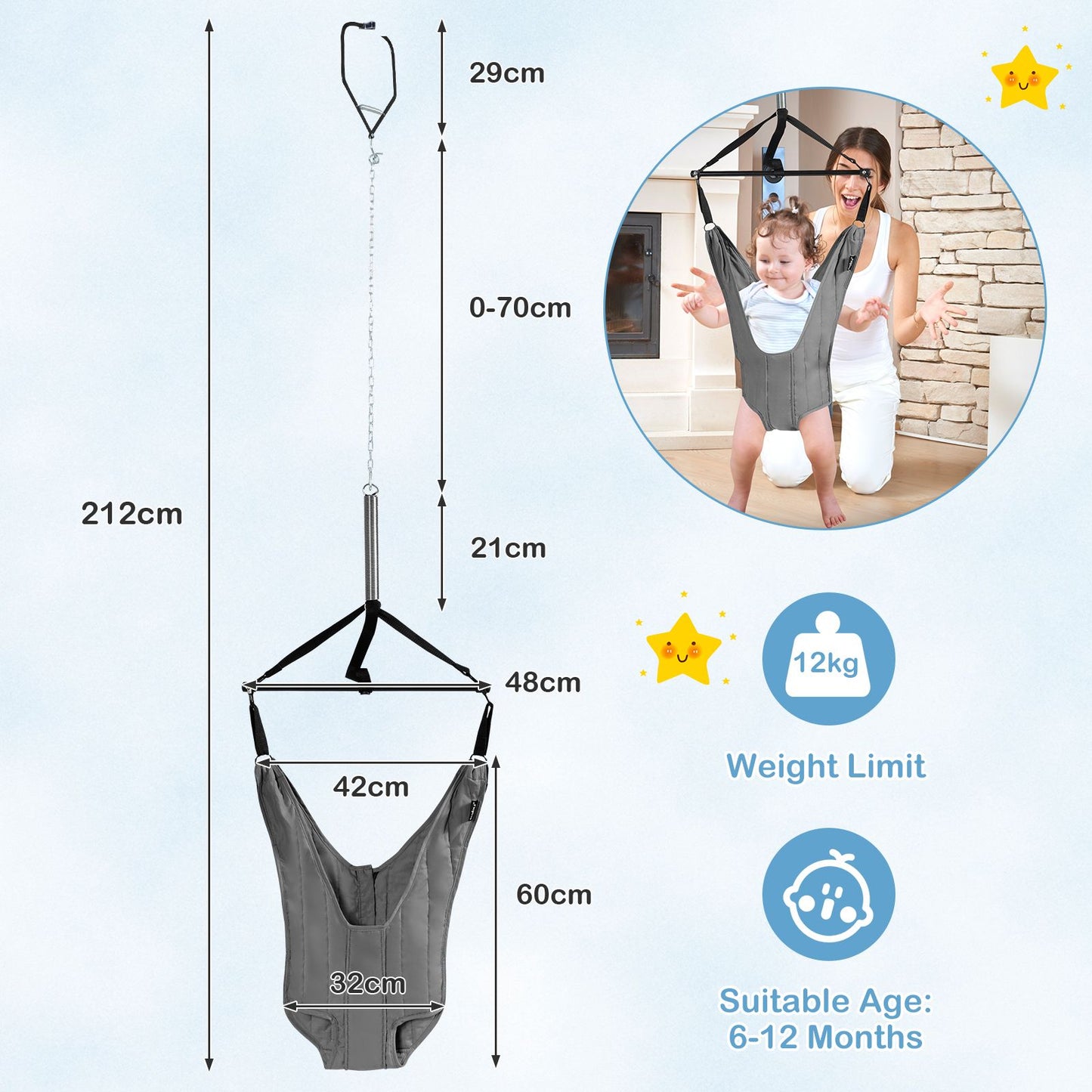Baby Bouncer Jumper Exerciser with High-Strength Fixing Clamp